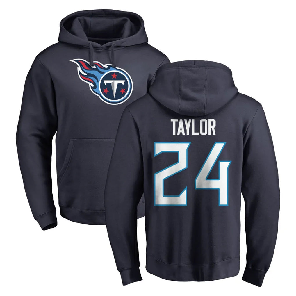 T.Titans #24 Alontae Taylor Player Navy Logo Pullover Hoodies Home Game Qdoa Stitched Jerseys