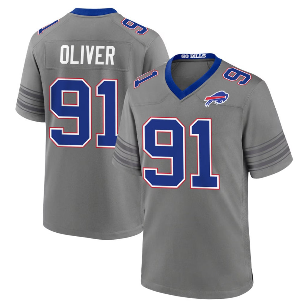 B.Bills #91 Ed Oliver Player Gray Nickel City Home Game Qdoa Stitched Jerseys
