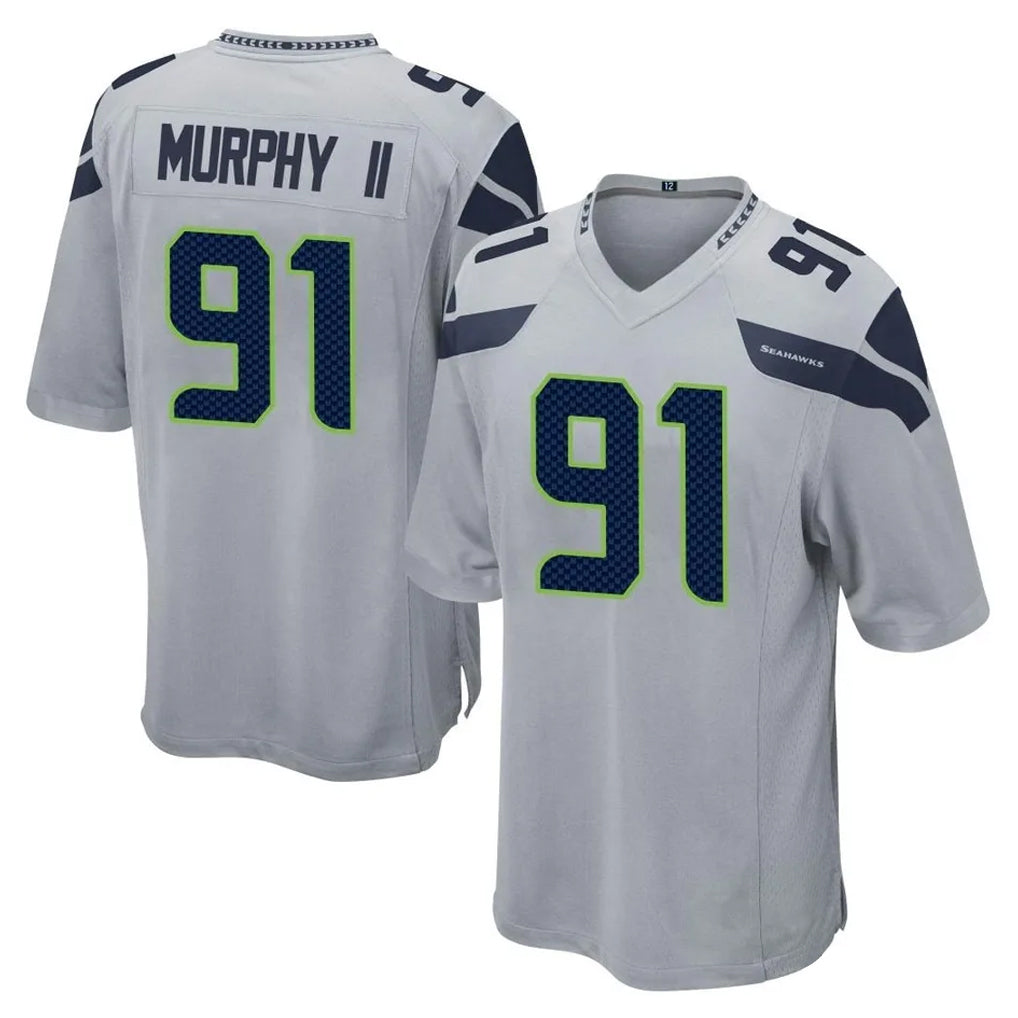 S.Seahawks #91 Byron Murphy II Player Gray Home Game Qdoa Stitched Jerseys