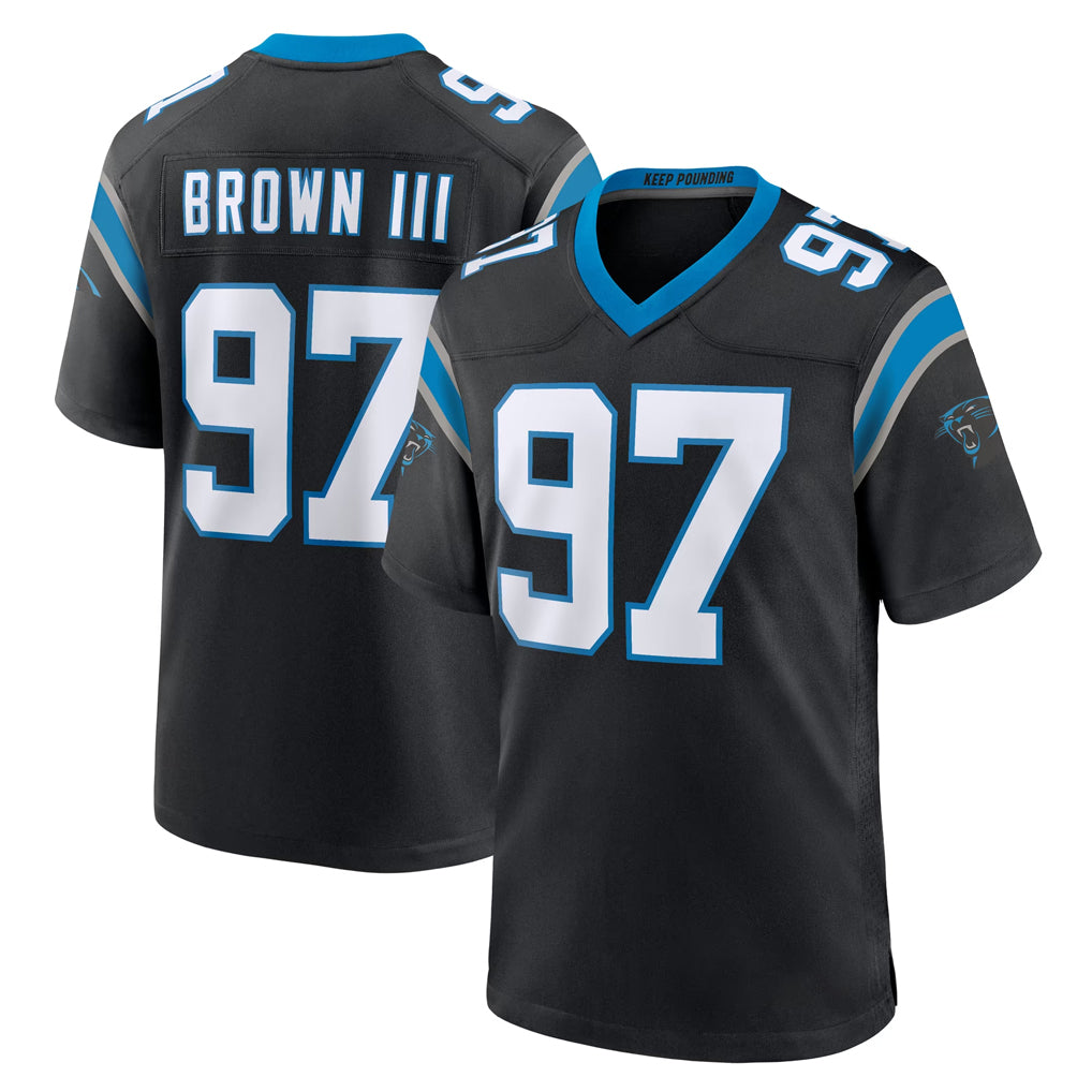C.Panthers #97 Bobby Brown III Player Black Limited Home Game Qdoa Stitched Jerseys