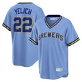 M.Brewers #22 Christian Yelich Player Light Blue Cooperstown Collection Game T-shirt Qdoa Stitched Jerseys