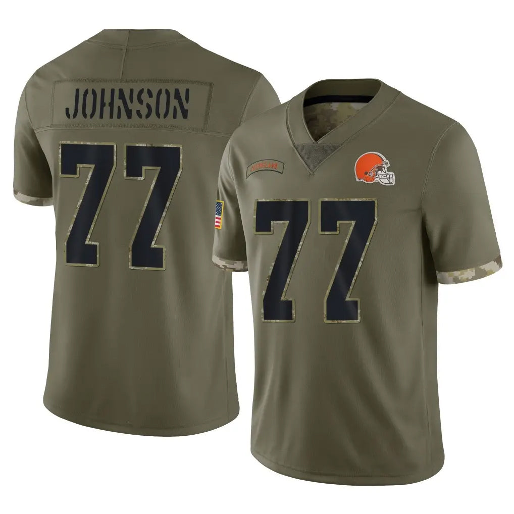 C.Browns #77 Zion Johnson Player Olive Salute to Service Limited Game Qdoa Stitched Jerseys