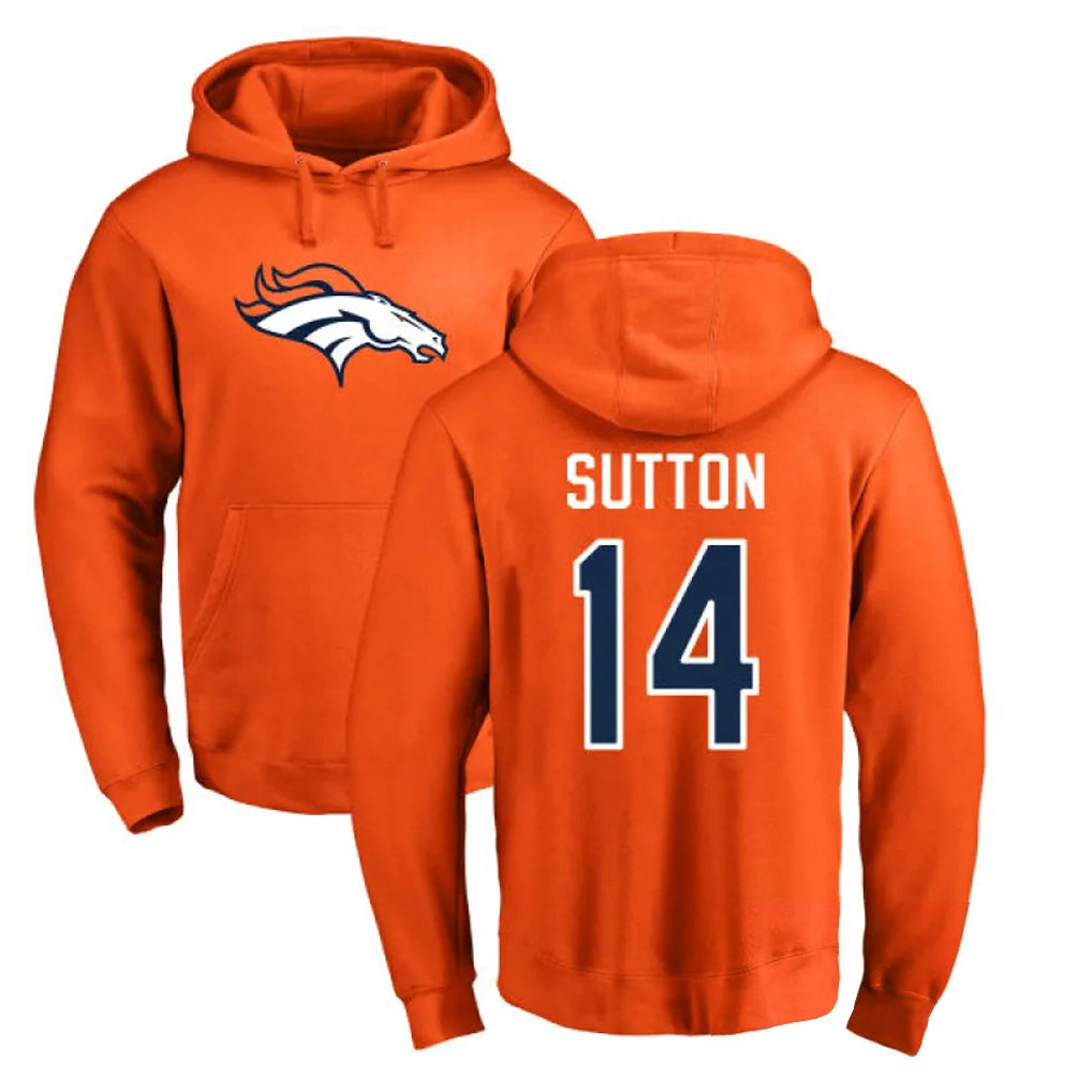 D.Broncos #14 Courtland Sutton Player Orange Pullover Hoodie Limited Qdoa Stitched Jerseys