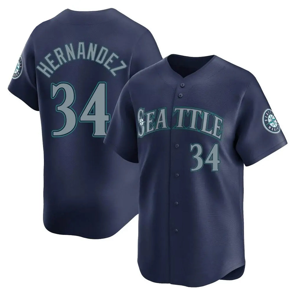 S.Mariners #34 Felix Hernandez Player Navy Home Limited Qdoa Stitched Jerseys
