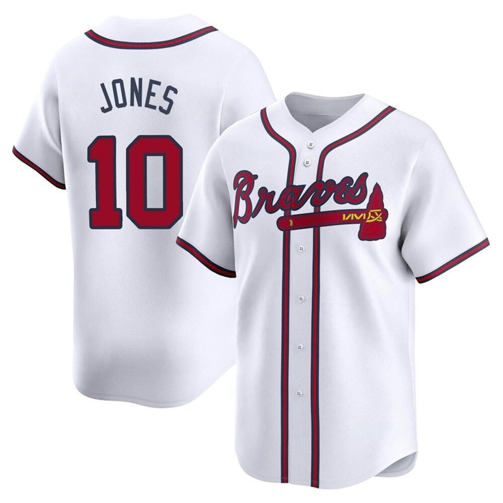 A.Braves #10 Chipper Jones Player White Limited Home Game Qdoa Stitched Jerseys