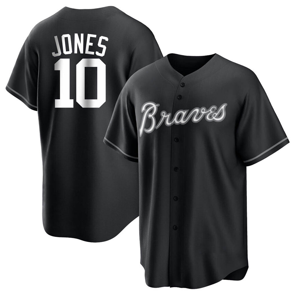 A.Braves #10 Chipper Jones Player Black Home Game Qdoa Stitched Jerseys
