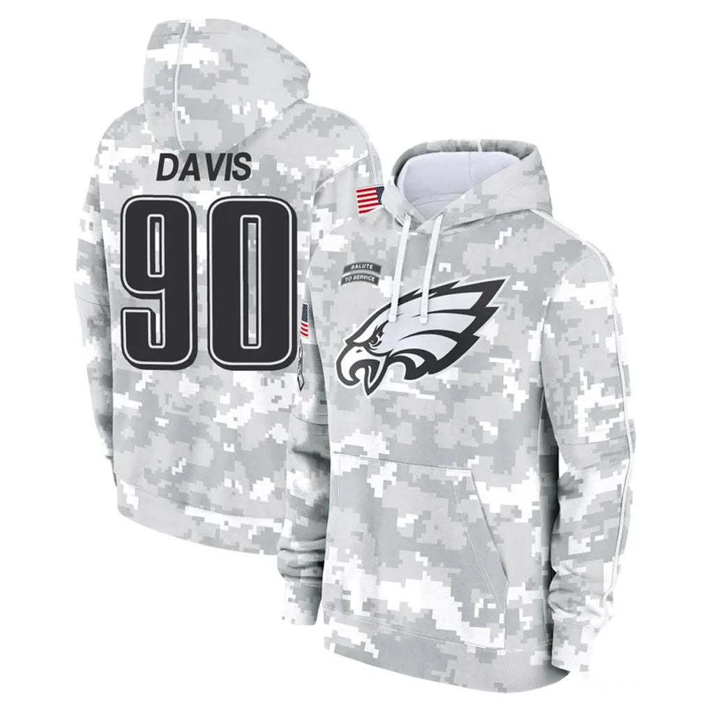 P.Eagles #90 Jordan Davis Player Arctic Camo Salute to Service Pullover Hoodies Limited Game Qdoa Stitched Jerseys