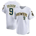 M.Brewers #9 Bob Uecker Player White Stripes Home Limited Game Qdoa Stitched Jerseys