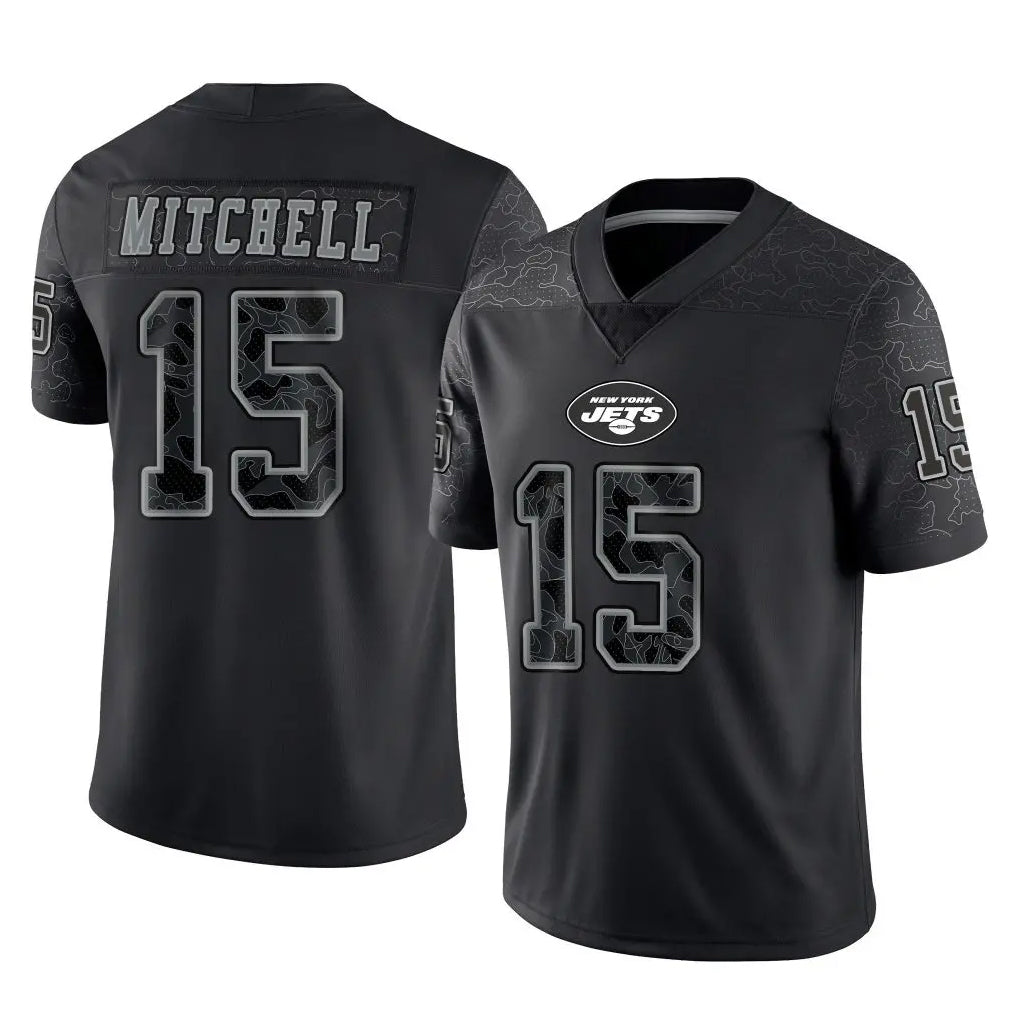 NY.Jets #15 Adonai Mitchell Player Stealth Black Limited Reflective Home Game Qdoa Stitched Jerseys