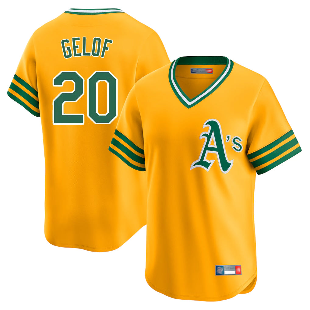 Athletics #20 Zack Gelof Player Gold Cooperstown Collection T-shirt Game Qdoa Stitched Jerseys