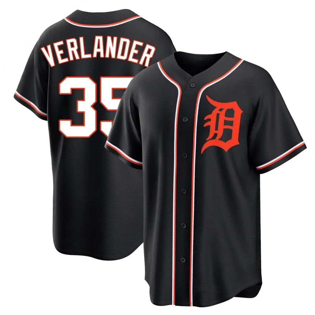 D.Tigers #35 Justin Verlander Player Black Fashion Out Home Game Qdoa Stitched Jerseys