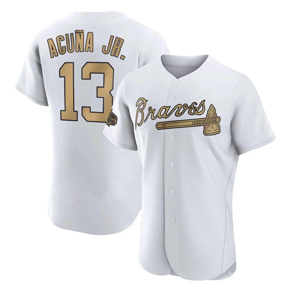 A.Braves #13 Ronald Acuna Jr Player White-Gold All-Star Limtied Elite Home Game Qdoa Stitched Jerseys