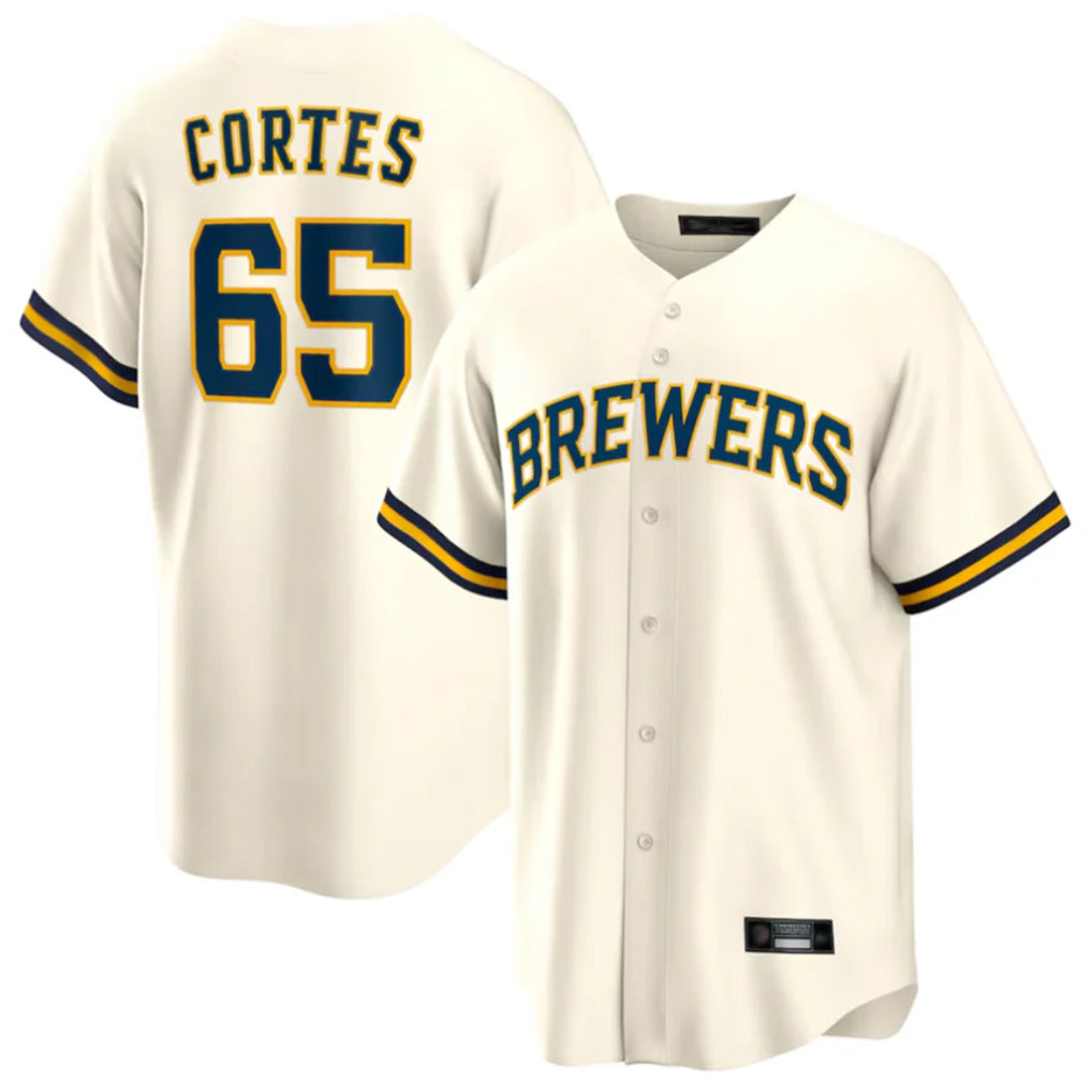 M.Brewers #65 Nestor Cortes Player Cream Home Game Qdoa Stitched Jerseys