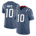 NE.Patriots #10 Drake Maye Player Blue Limited Rivalries Collection Home Game Qdoa Stitched Jerseys
