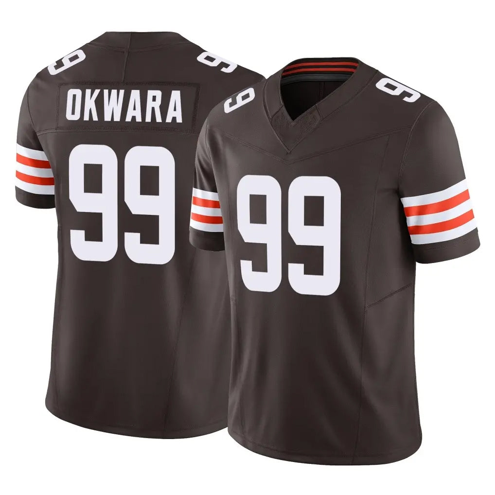 C.Browns #99 Julian Okwara Player Brown Vapor F.U.S.E. Limited Home Game Qdoa Stitched Jerseys