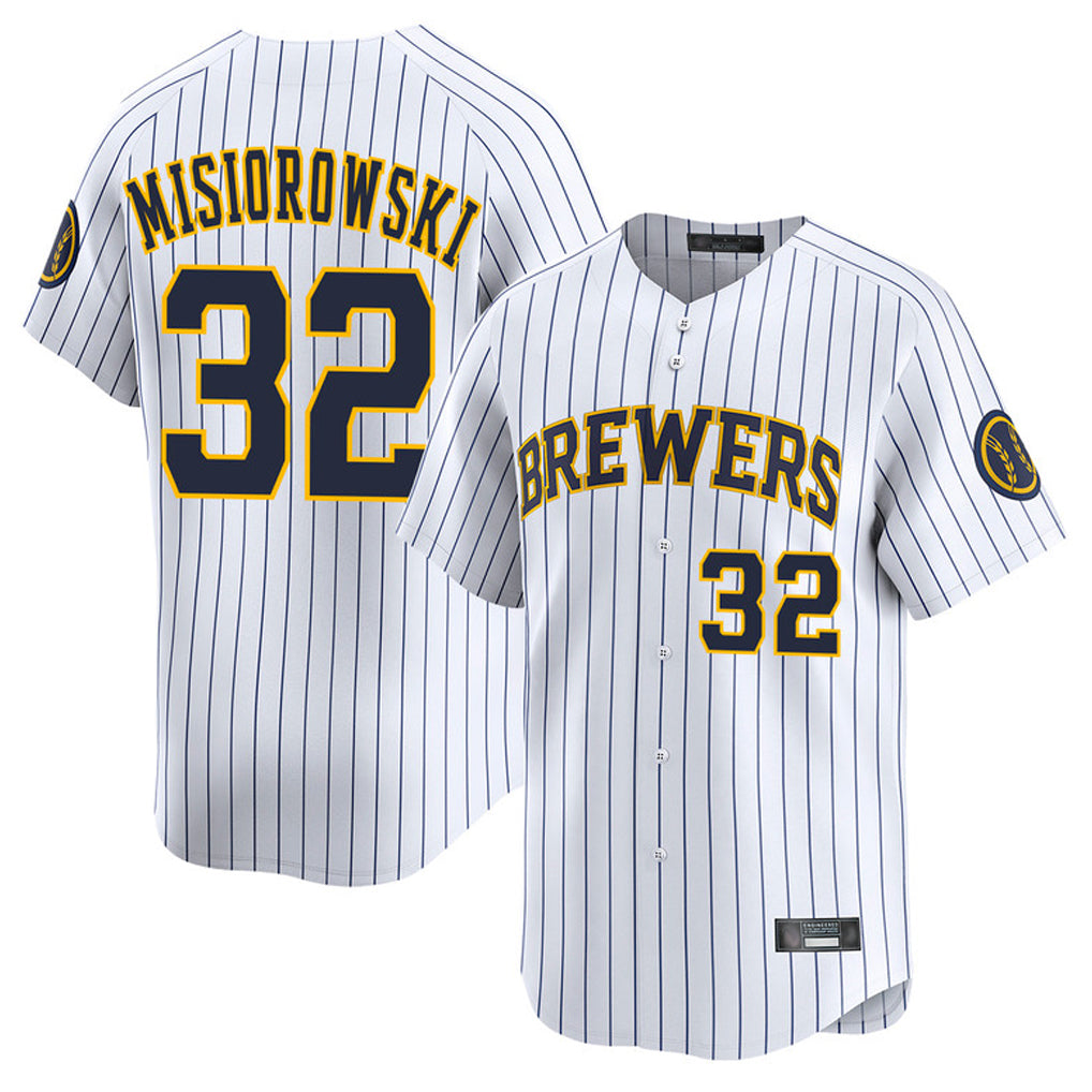 M.Brewers #32 Jacob Misiorowski Player White Stripes Home Limited Game Qdoa Stitched Jerseys