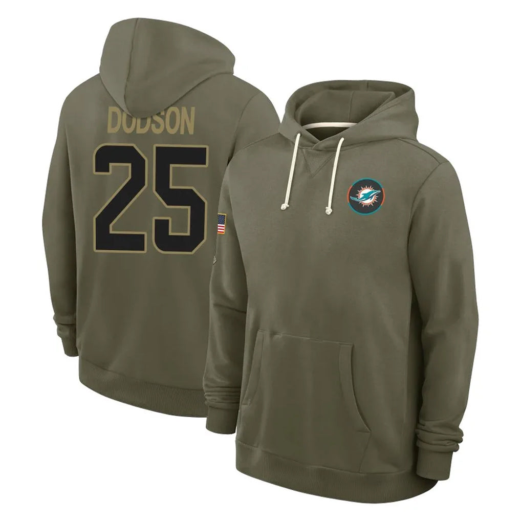 M.Dolphins #25 Tyrel Dodson Player Olive Salute to Service Pullover Hoodies Limited Qdoa Stitched Jerseys