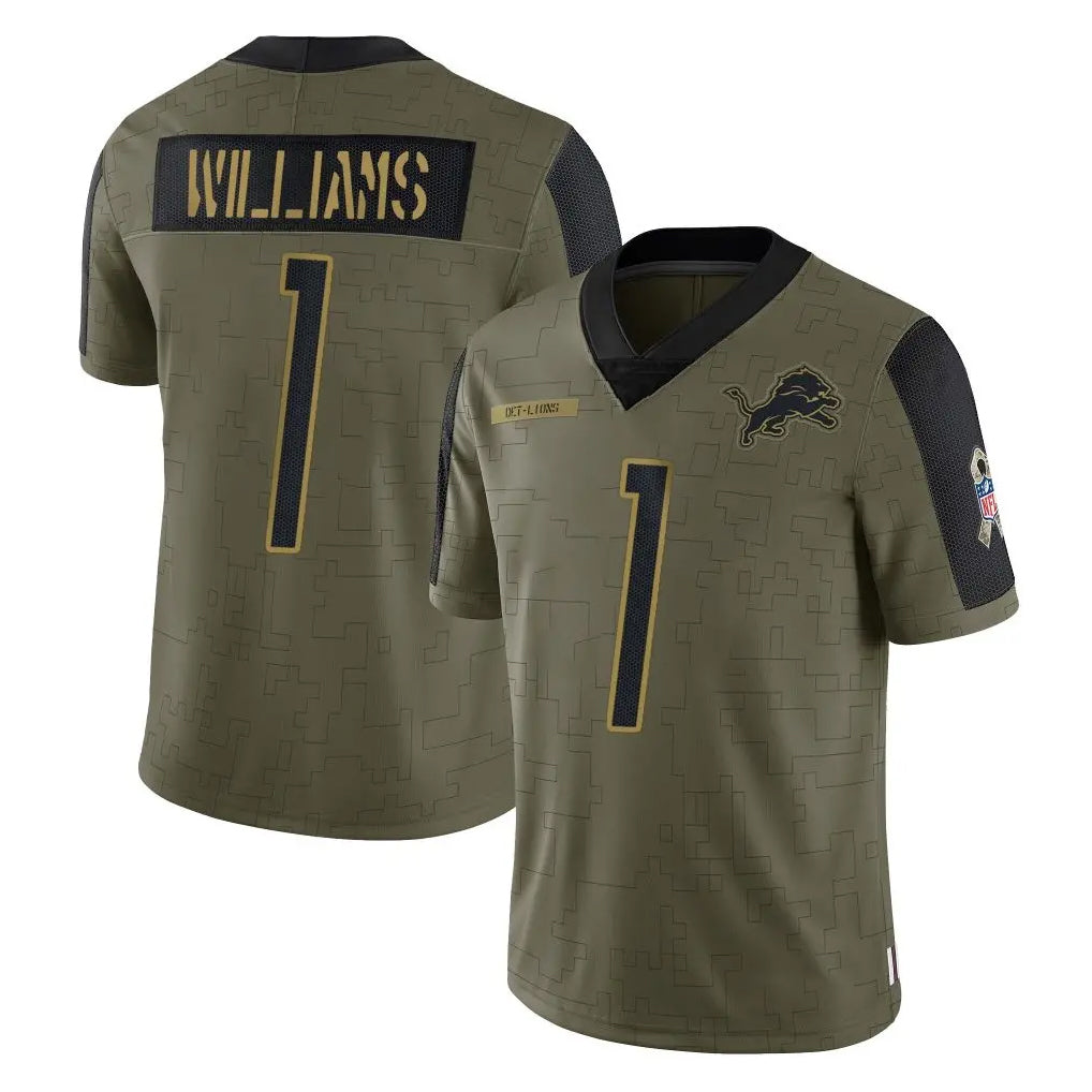 D.Lions #1 Jameson Williams Player Olive Salute To Service Limited Game Qdoa Stitched Jerseys