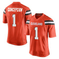 C.Browns #1 KC Concepcion Player Orange Home Game Qdoa Stitched Jerseys