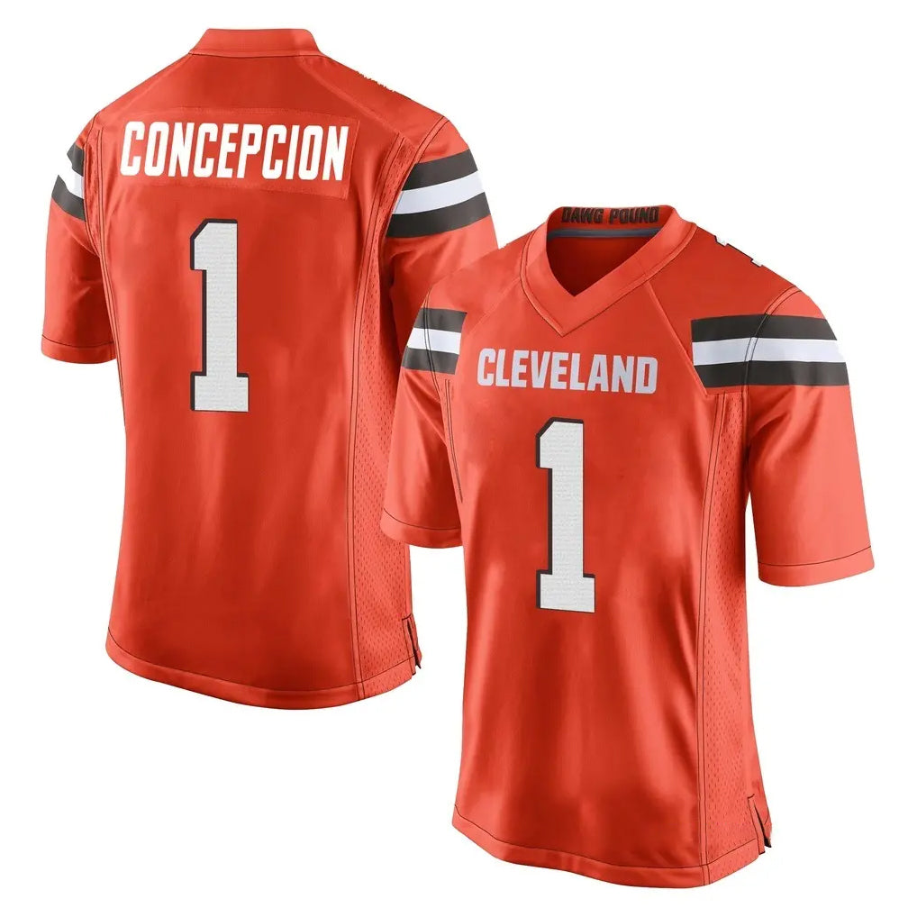 C.Browns #1 KC Concepcion Player Orange Home Game Qdoa Stitched Jerseys