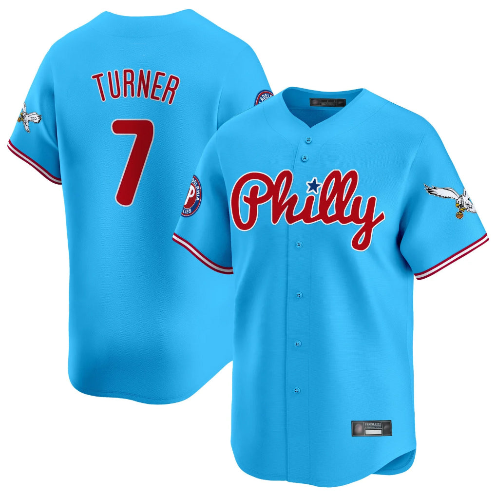 P.Phillies #7 Trea Turner Player Light Blue Phillies & Eagles Vapor Premier Limited Qdoa Stitched Jerseys
