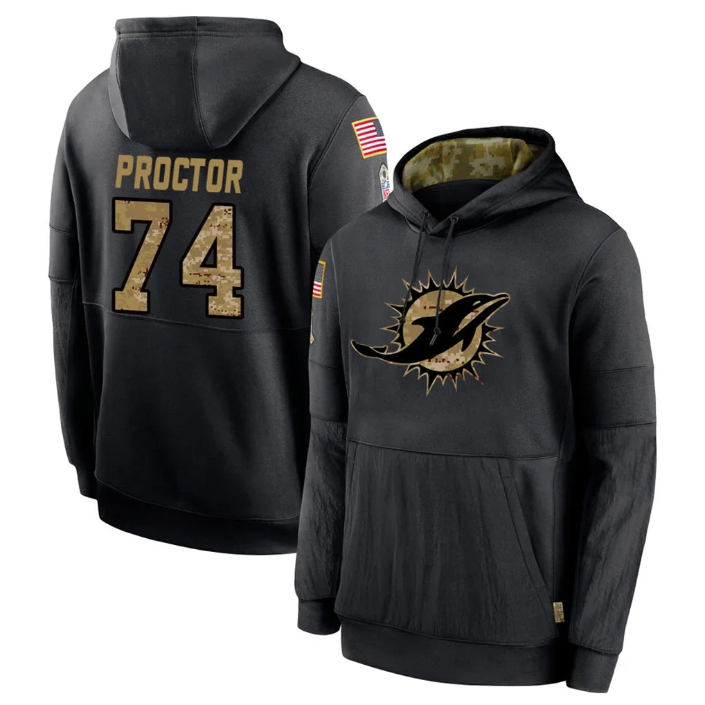 M.Dolphins #74 Kadyn Proctor Player Black Salute to Service Hoodies Limited Game Qdoa Stitched Jerseys