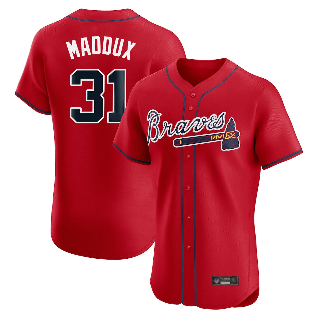 A.Braves #31 Greg Maddux Player Red Limited Elite Home Game Qdoa Stitched Jerseys
