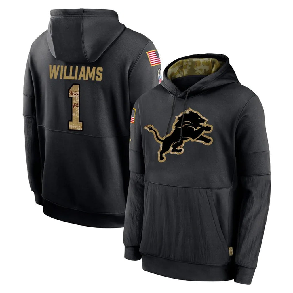 D.Lions #1 Jameson Williams Player Black Salute to Service Hoodies Limited Game Qdoa Stitched Jerseys