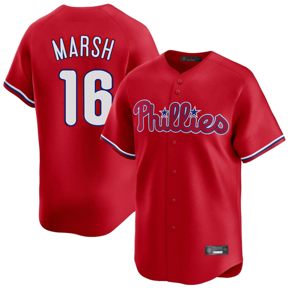 P.Phillies #16 Brandon Marsh Player Red Home Limited Qdoa Stitched Jerseys