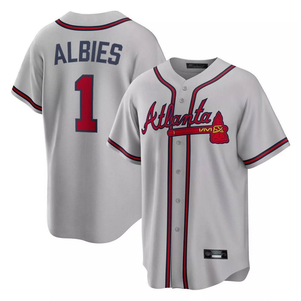 A.Braves #1 Ozzie Albies Player Gray Home Game Qdoa Stitched Jerseys