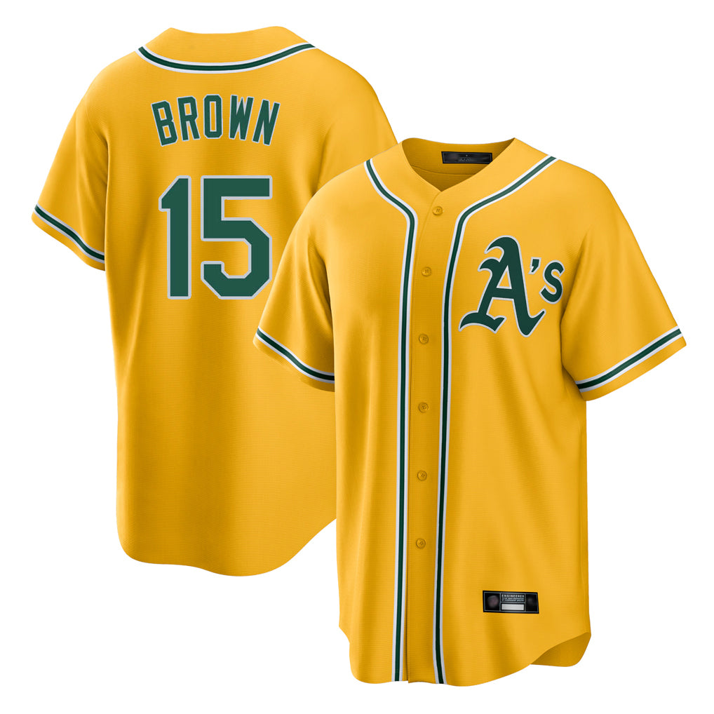 Athletics #15 Seth Brown Player Gold Alternate Home Game Qdoa Stitched Jerseys
