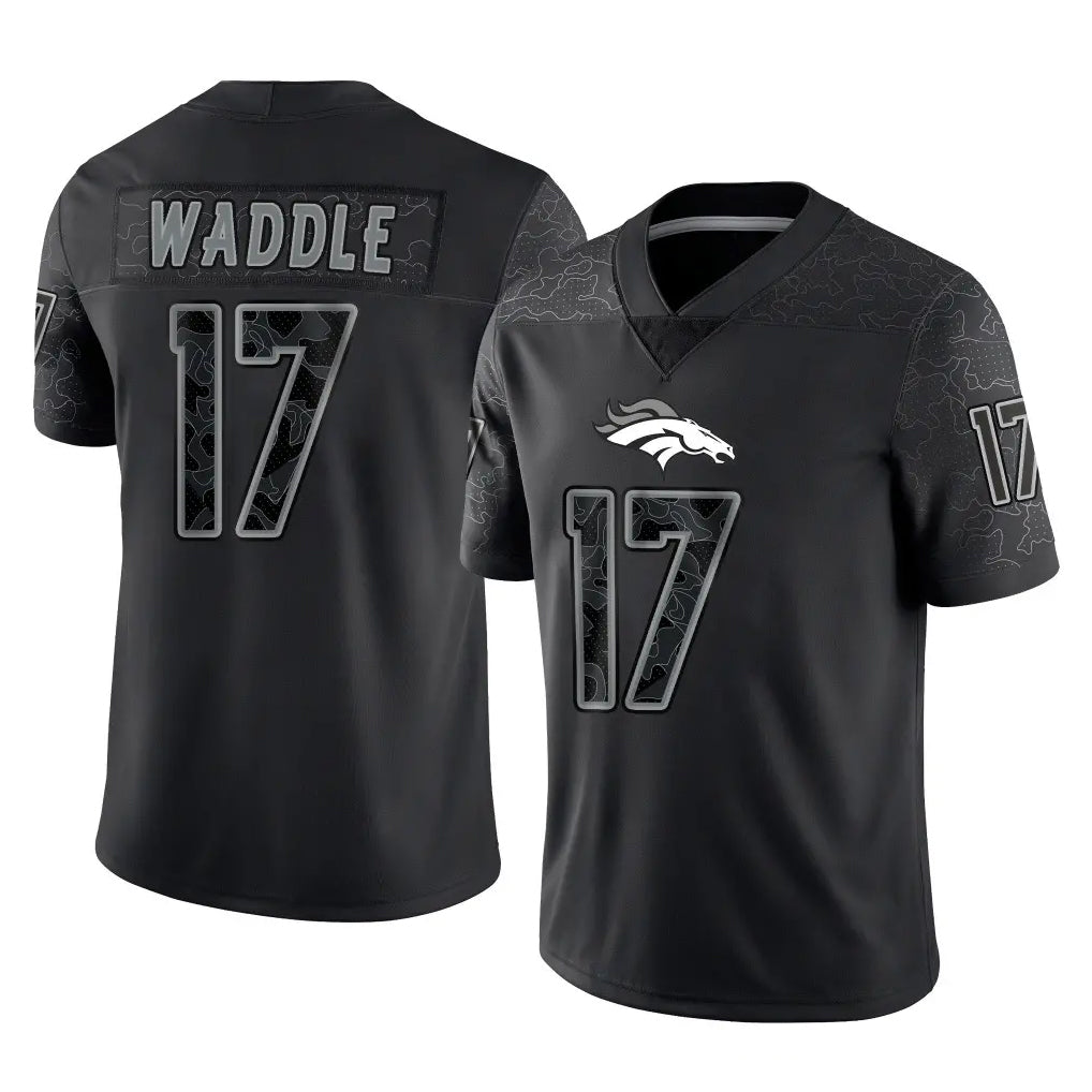 D.Broncos #17 Jaylen Waddle Player Black Reflective Limited Qdoa Stitched Jerseys