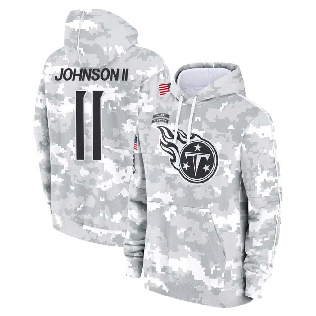 T.Titans #11 Jermaine Johnson II Player Camo Arctic Salute to Service Pullover Hoodies Home Game Qdoa Stitched Jerseys