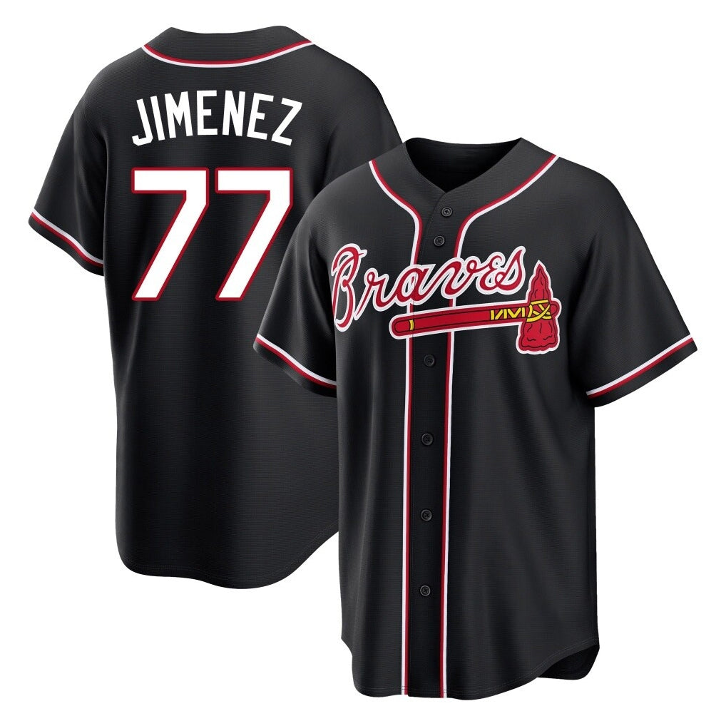 A.Braves #77 Joe Jimenez Player Black Fashion Out Game Qdoa Stitched Jerseys