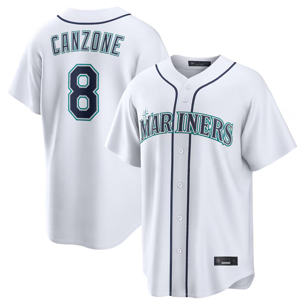 S.Mariners #8 Dominic Canzone Player White Home Game Qdoa Stitched Jerseys