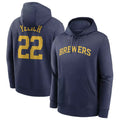 M.Brewers #22 Christian Yelich Player Navy Club Pullover Hoodie Game Qdoa Stitched Jerseys