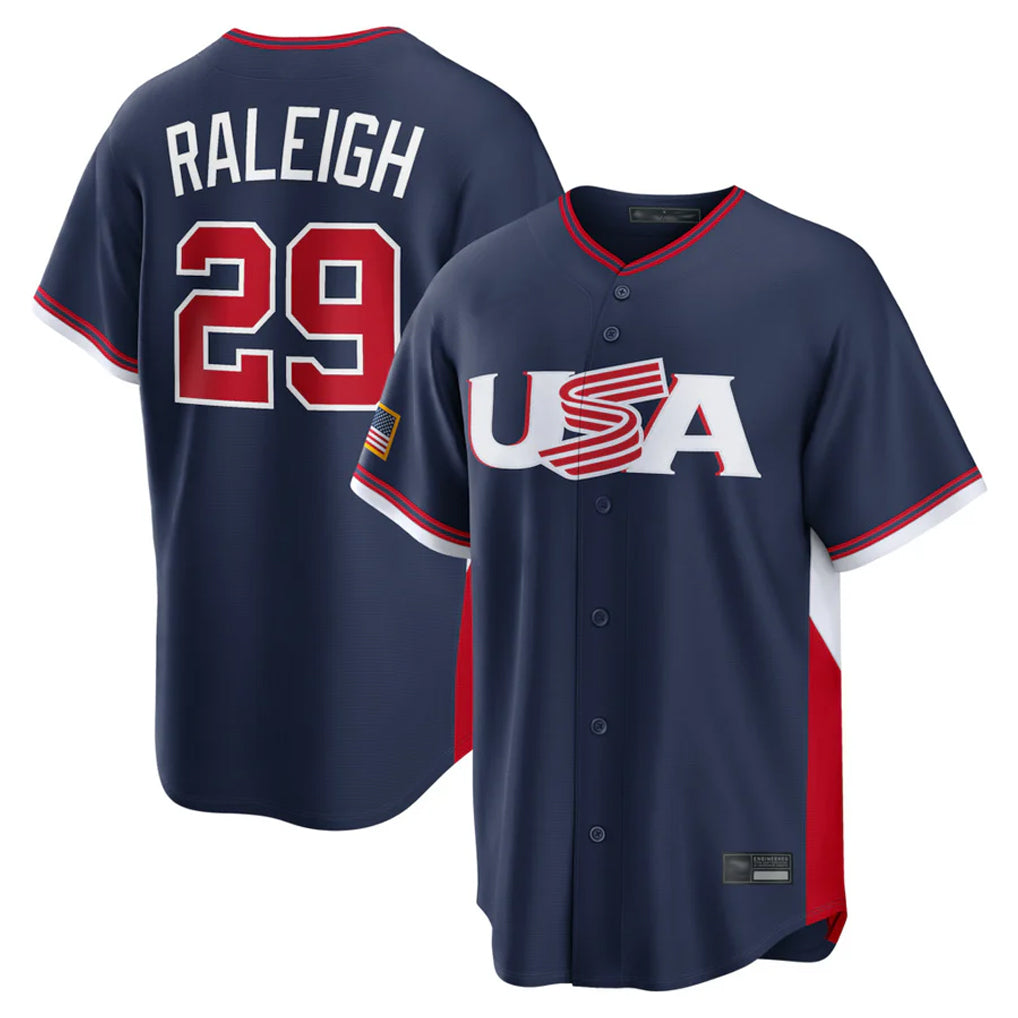 S.Mariners #29 Cal Raleigh Player Navy USA 2026 World Classic Game Qdoa Stitched Jerseys