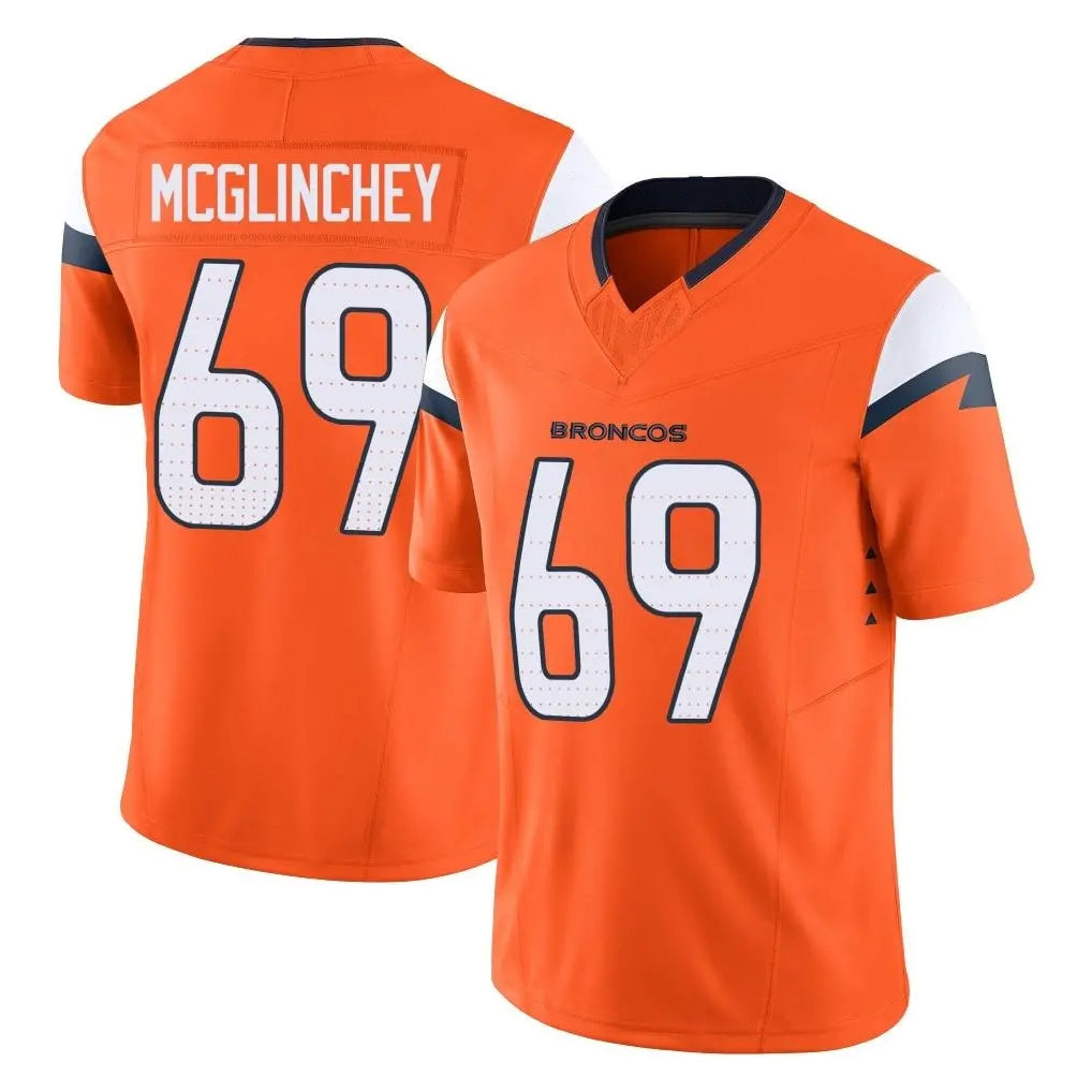 D.Broncos #69 Mike McGlinchey Player Orange Vapor F.U.S.E. Limited Home Game Qdoa Stitched Jerseys