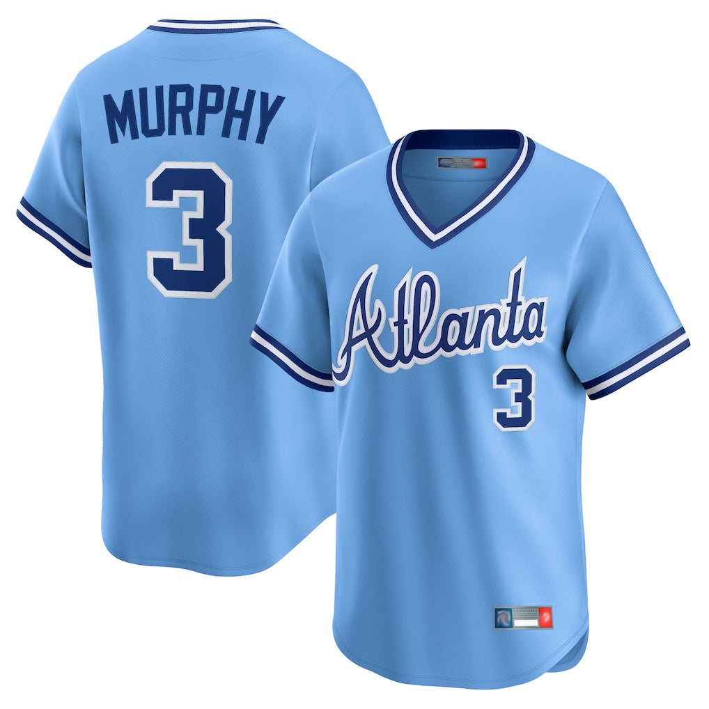A.Braves #1 Ozzie Albies Player Light Blue Throwback Cooperstown Collection T-shirt Limited Game Qdoa Stitched Jerseys