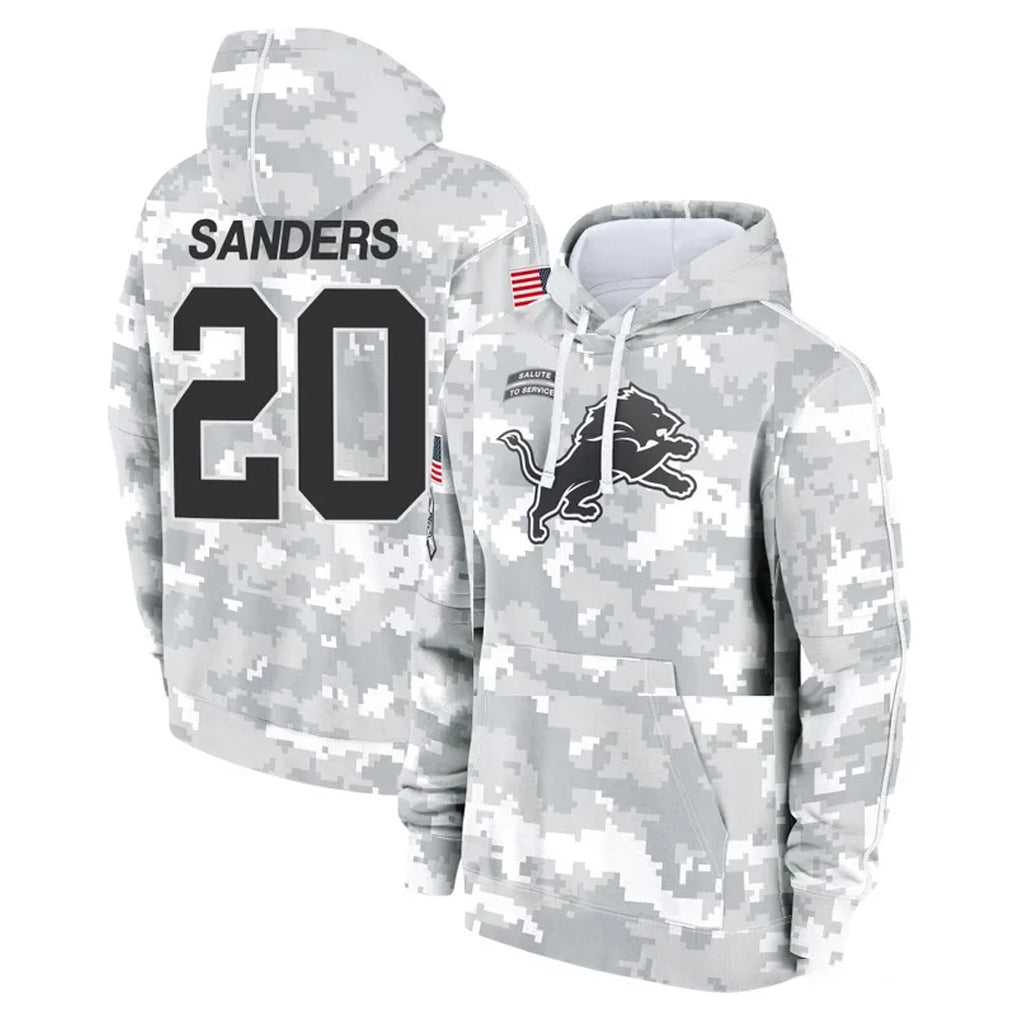 D.Lions #20 Barry Sanders Player Arctic Camo Salute to Service Hoodies Limited Game Qdoa Stitched Jerseys