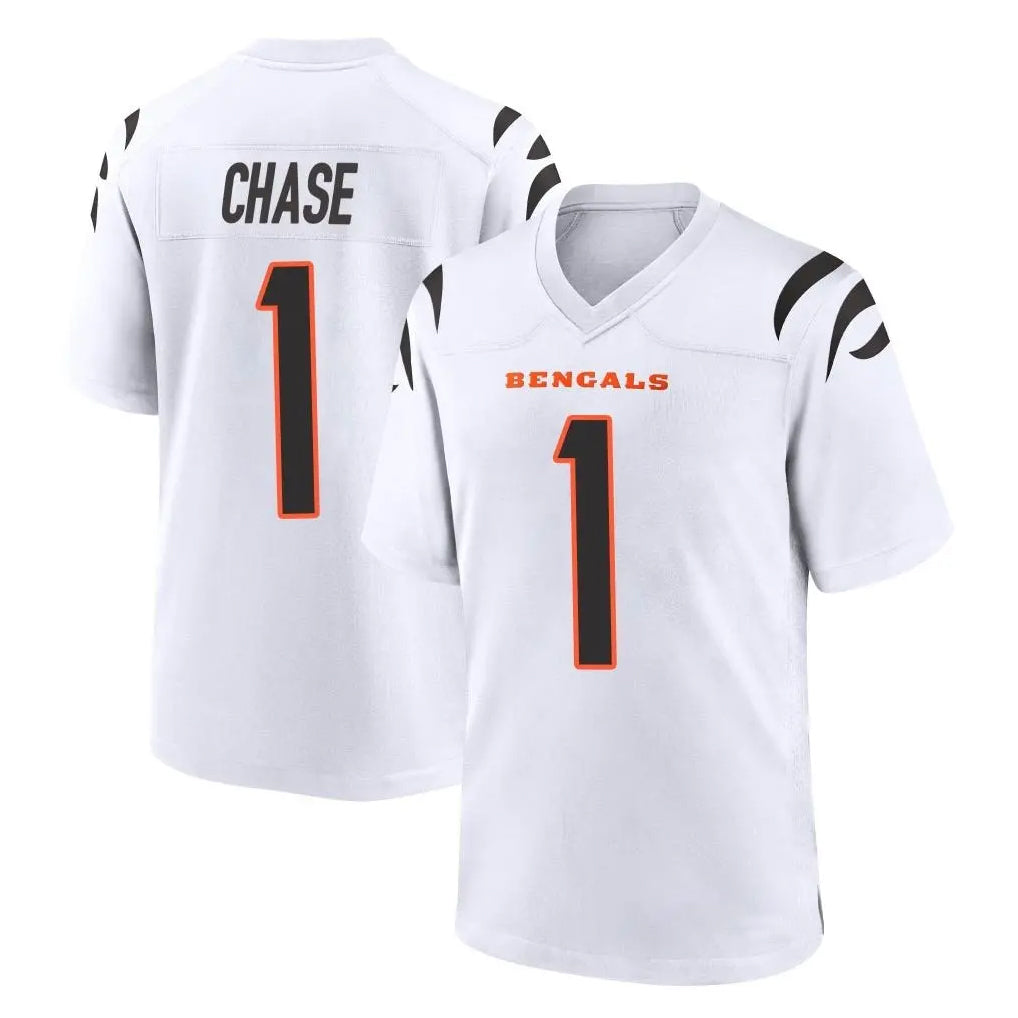 C.Bengals #1 Ja'Marr Chase Player White Home Game Qdoa Stitched Jerseys