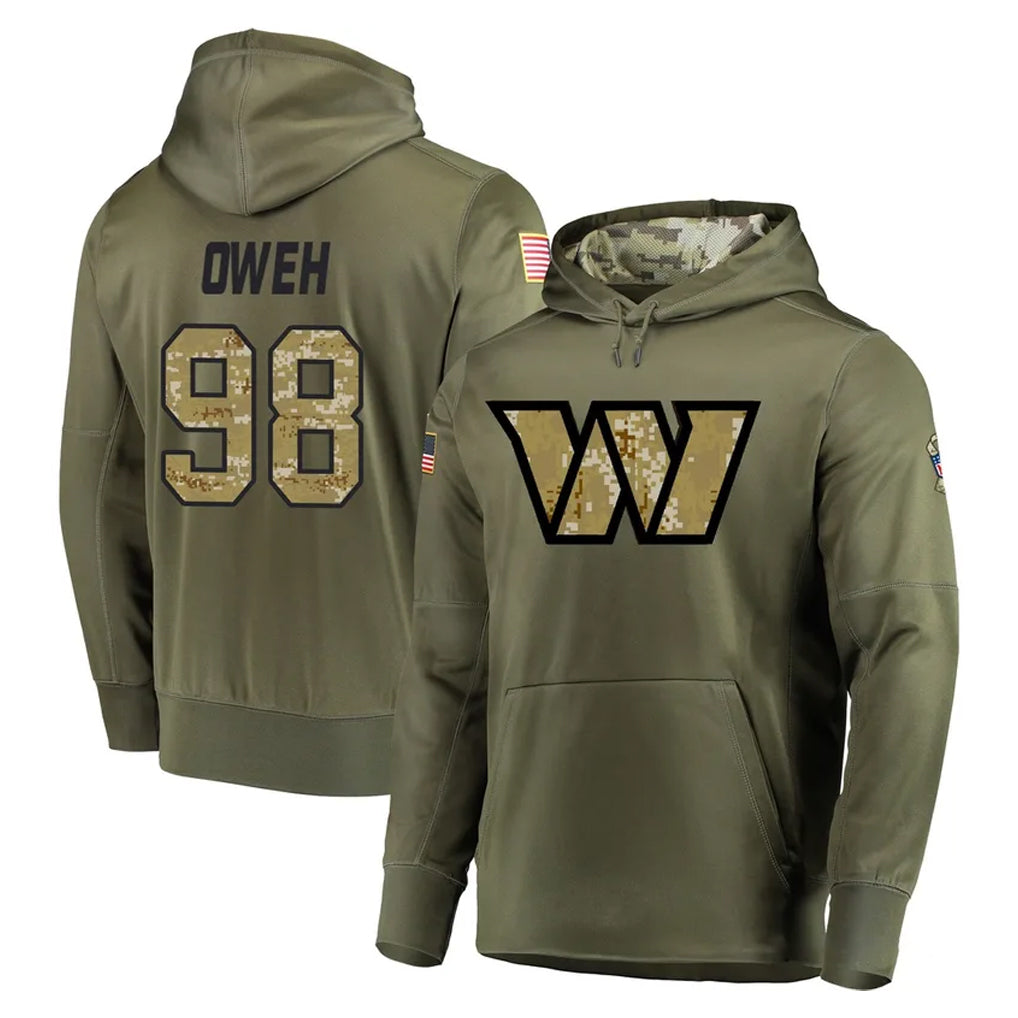 W.Commanders #98 Odafe Oweh Player Olive Salute to Service Pullover Hoodie Limited Home Game Qdoa Stitched Jerseys