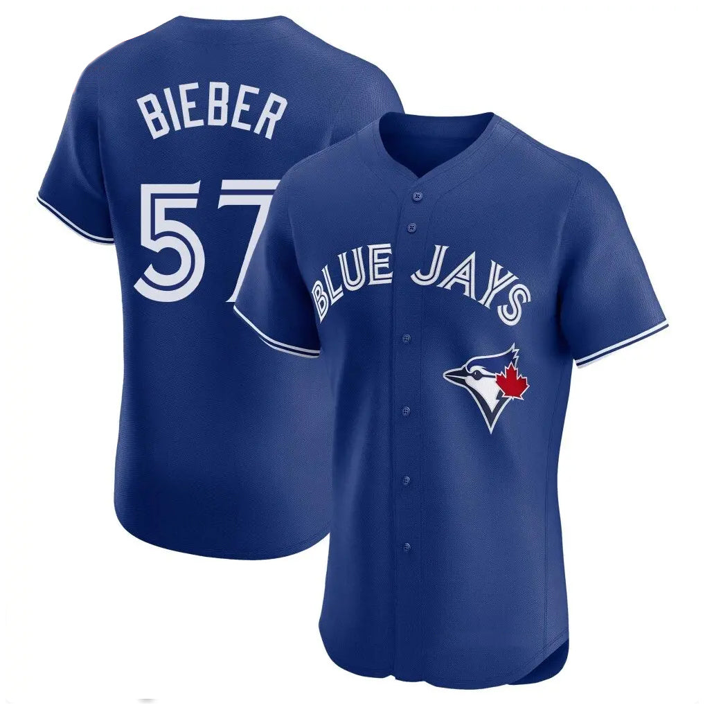 T.Blue Jays #57 Shane Bieber Player Royal Elite Home Limited Qdoa Stitched Jerseys