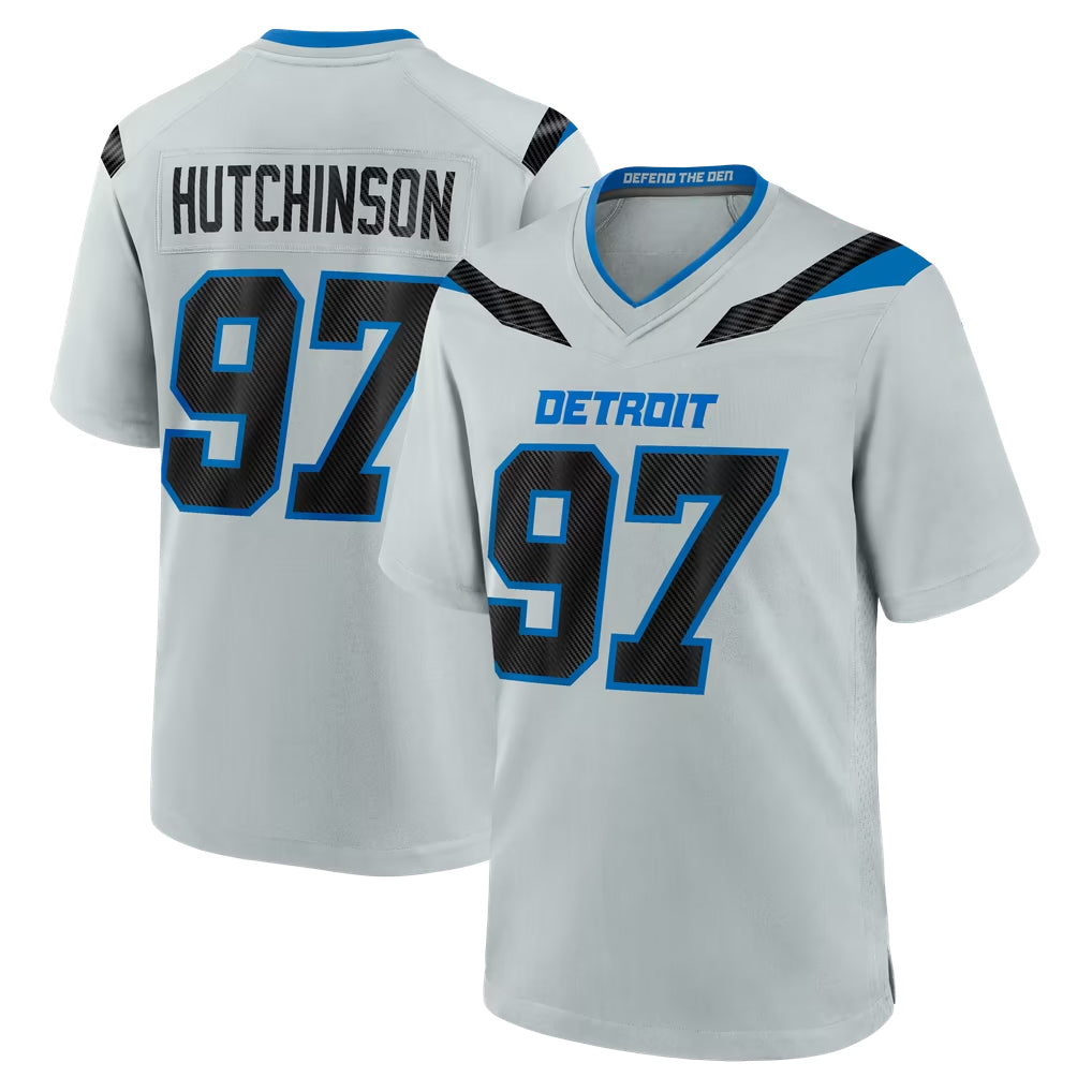 D.Lions #97 Aidan Hutchinson Player Silver 2026 Rivalries Collection Home Game Qdoa Stitched Jerseys