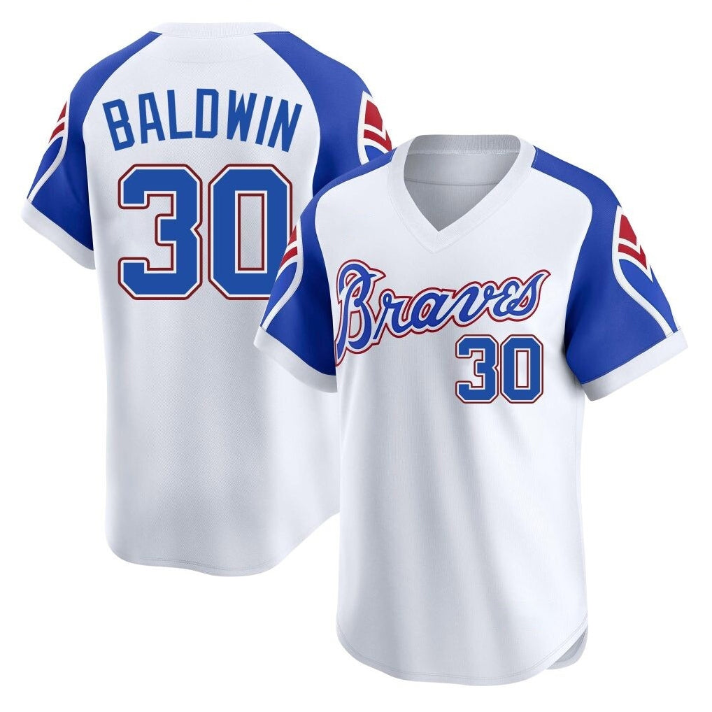 A.Braves #30 Drake Baldwin Player White Throwback Cooperstown Collection T-shirt Game Qdoa Stitched Jerseys