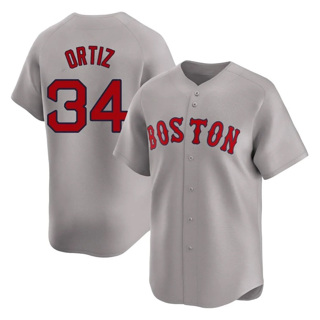 B.Red Sox #34 David Ortiz Player Gray Road Limited Home Game Qdoa Stitched Jerseys