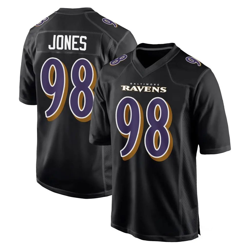 B.Ravens #98 Travis Jones Player Black Carbon Fashion Home Game Qdoa Stitched Jerseys