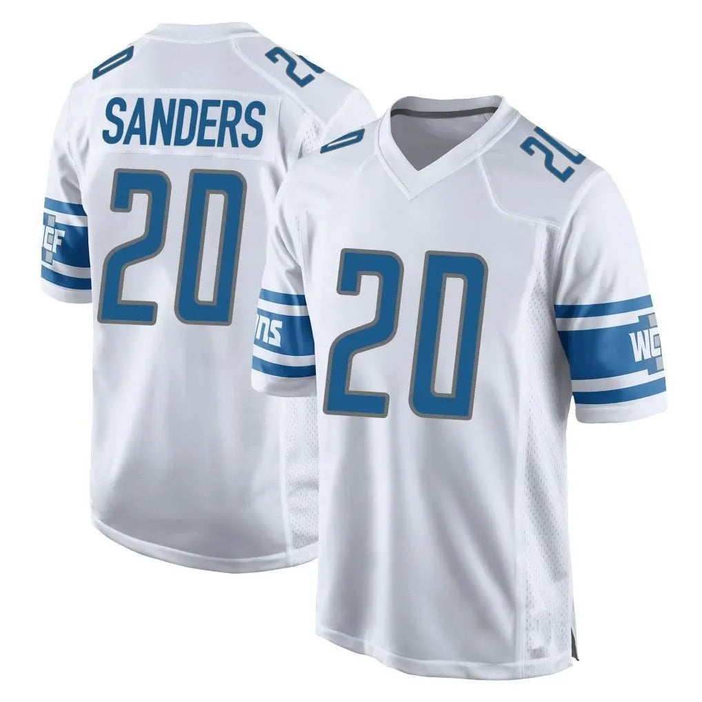 D.Lions #20 Barry Sanders Player White Home Game Qdoa Stitched Jerseys