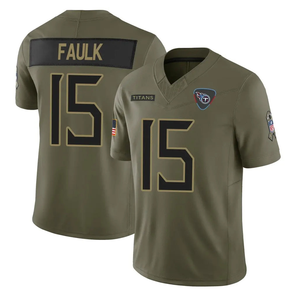 T.Titans #15 Keldric Faulk Player Olive Limited 2025 Salute to Service Home Game Qdoa Stitched Jerseys