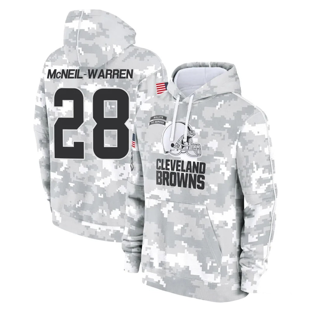 C.Browns #28 Emmanuel McNeil-Warren Player Arctic Camo Salute to Service Hoodies Limited Game Qdoa Stitched Jerseys